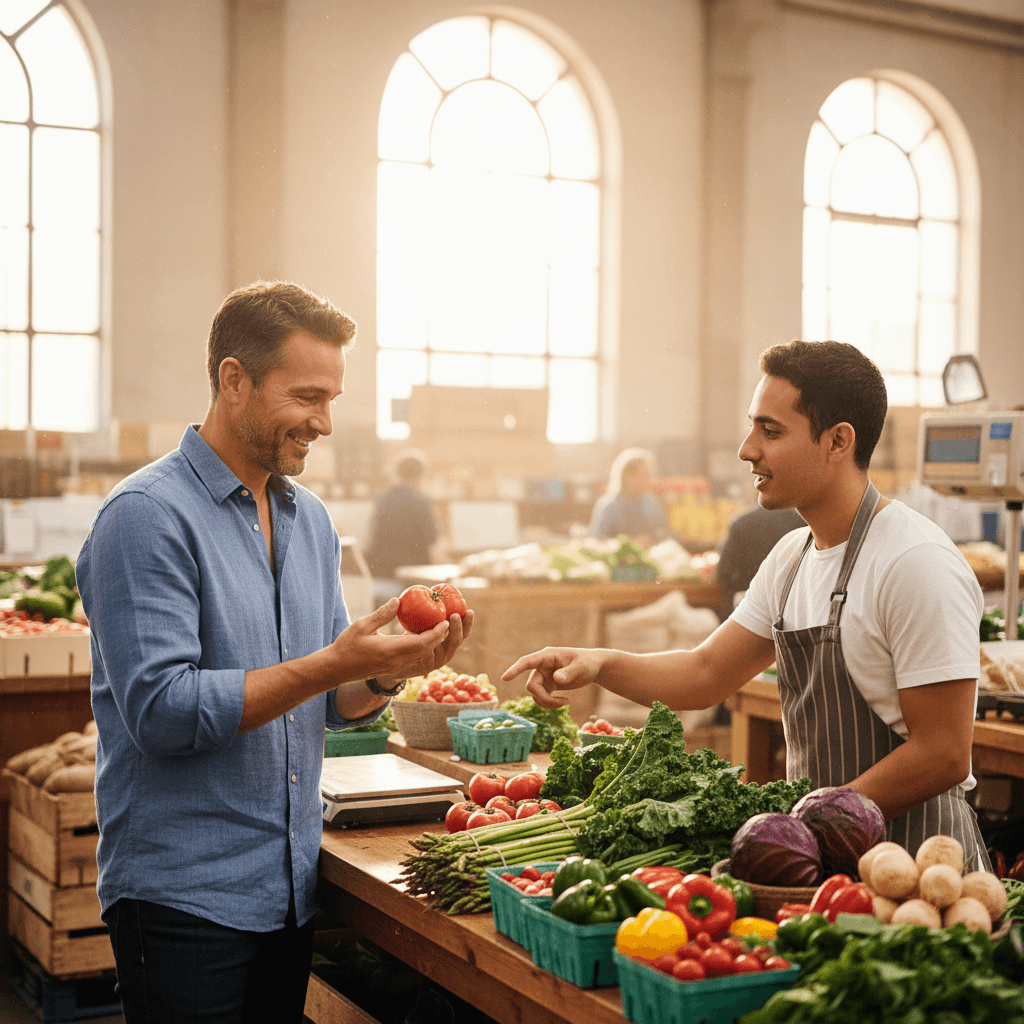 Business partner reviewing fresh produce quality